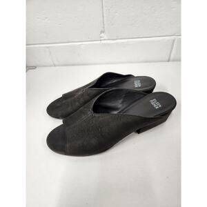Eileen Fisher Women's Katniss Black Open Toe Block Heel Leather Mules, Size 9.5
